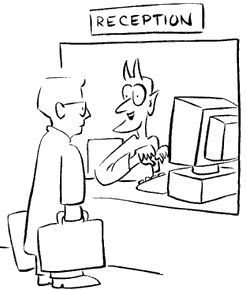 hell's receptionist asking